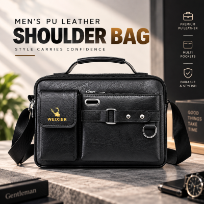 Weixier Men’s PU Leather Satchel & Messenger Bag (Black) – Waterproof Business Crossbody Shoulder Bag with Soft Touch, Multiple Interior Pockets & Spacious 13x9 Inch Capacity
